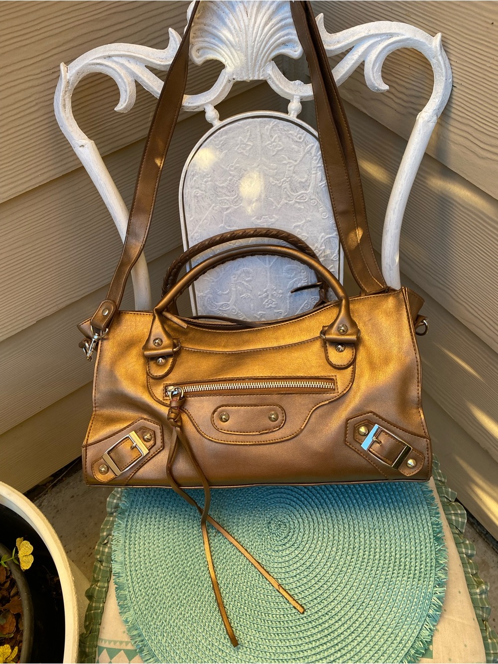 Women's Metallic Bronze Shoulder Satchel